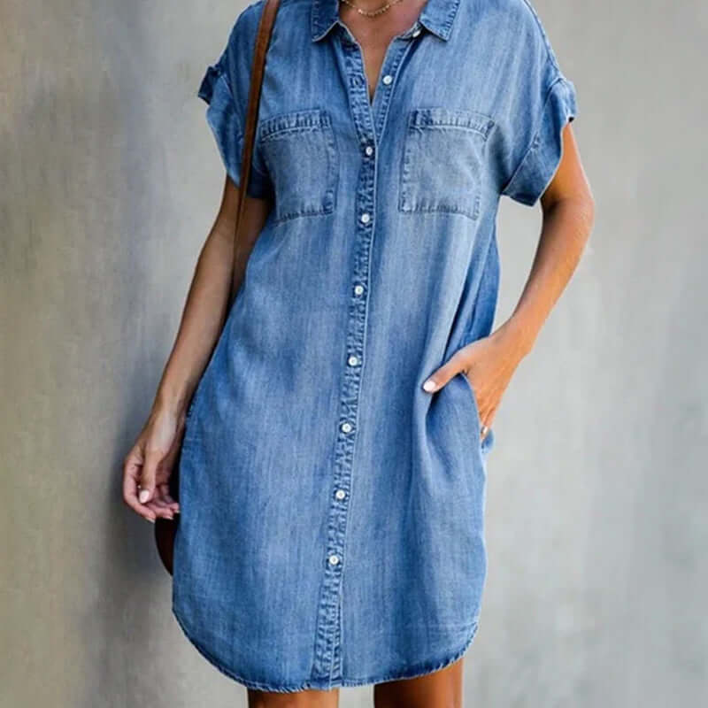 Joan™ | Elegant denim dress with tummy cover