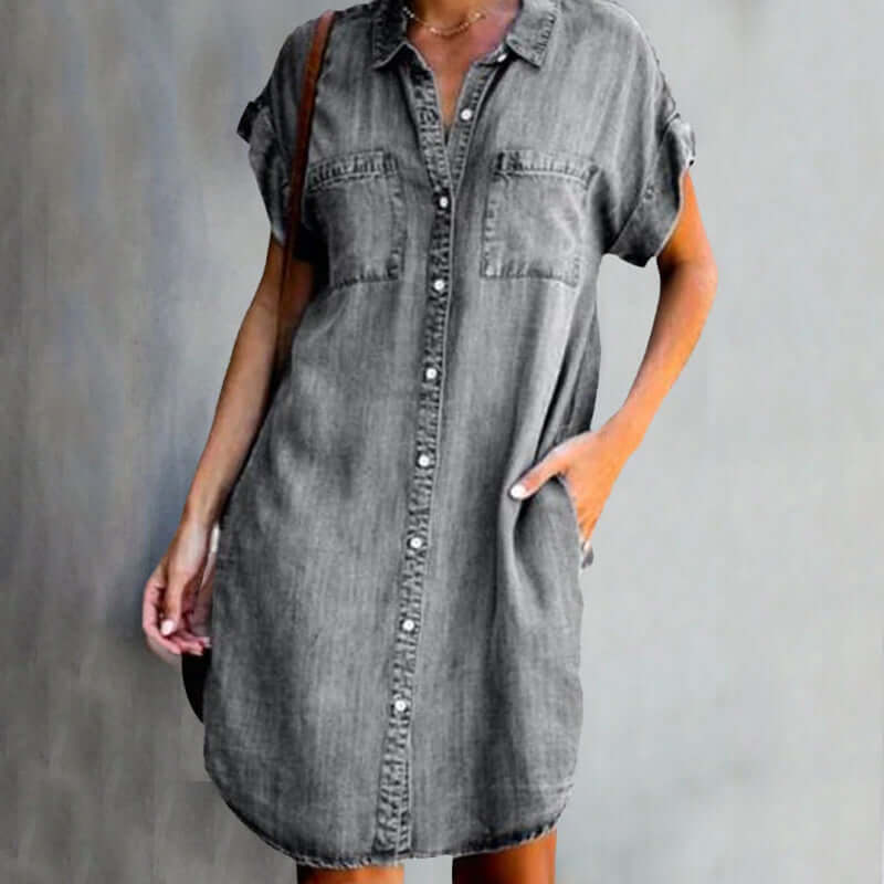 Joan™ | Elegant denim dress with tummy cover