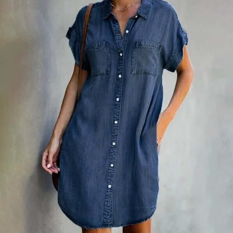 Joan™ | Elegant denim dress with tummy cover