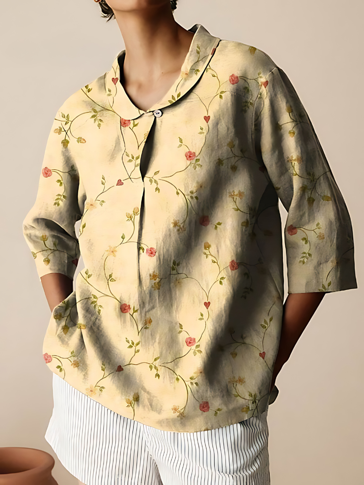 Cora | Vintage Floral Art Print 3/4 Sleeve Shirt