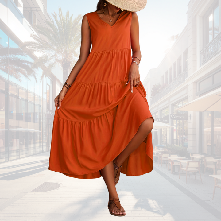 Lina™ | Flowy V-Neck Ruffle Dress