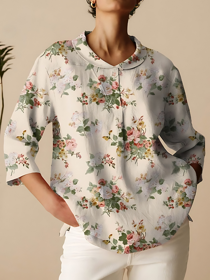 Josina | Vintage Floral Art Print 3/4 Sleeve Shirt